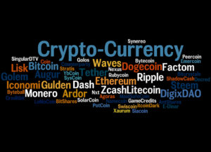 Crypto-Currency, word cloud concept on black background.