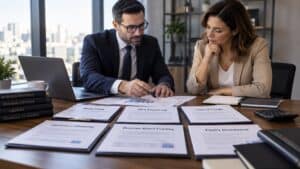 Small-business owner reviewing bank loans, credit lines, equipment financing, revenue-based funding, and equity options with a financial adviser